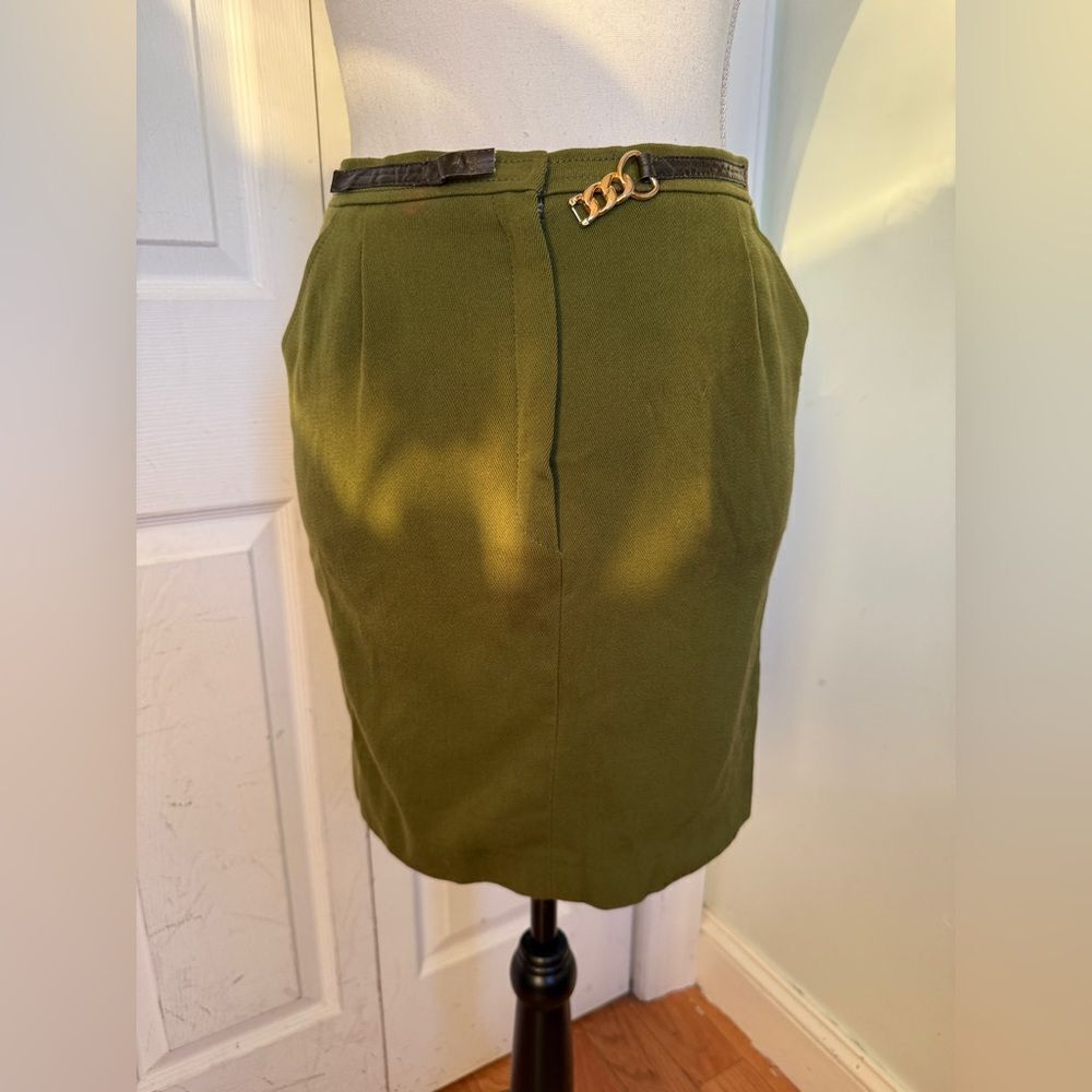 1970s Vintage Celine Wool Pencil Skirt in Forest Green